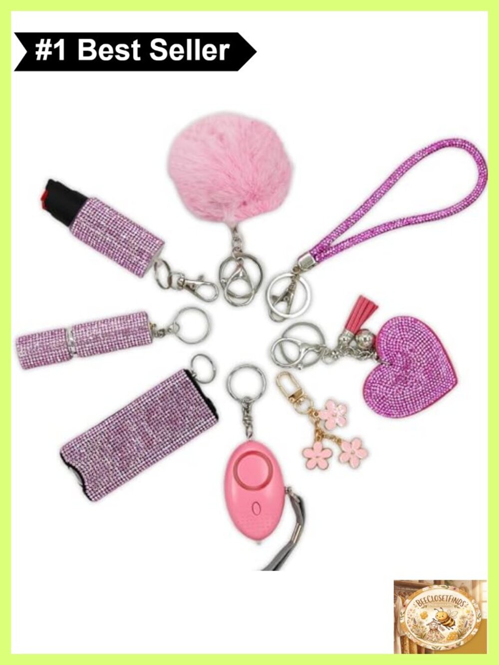 Women Keychain Gift Set with Wrist Strap Heart Decor Sparkly Diamond